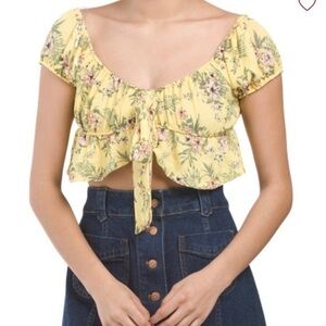 Almost Famous On or Off The Shoulder Crop Top. Yellow Print NWT Sz Medium